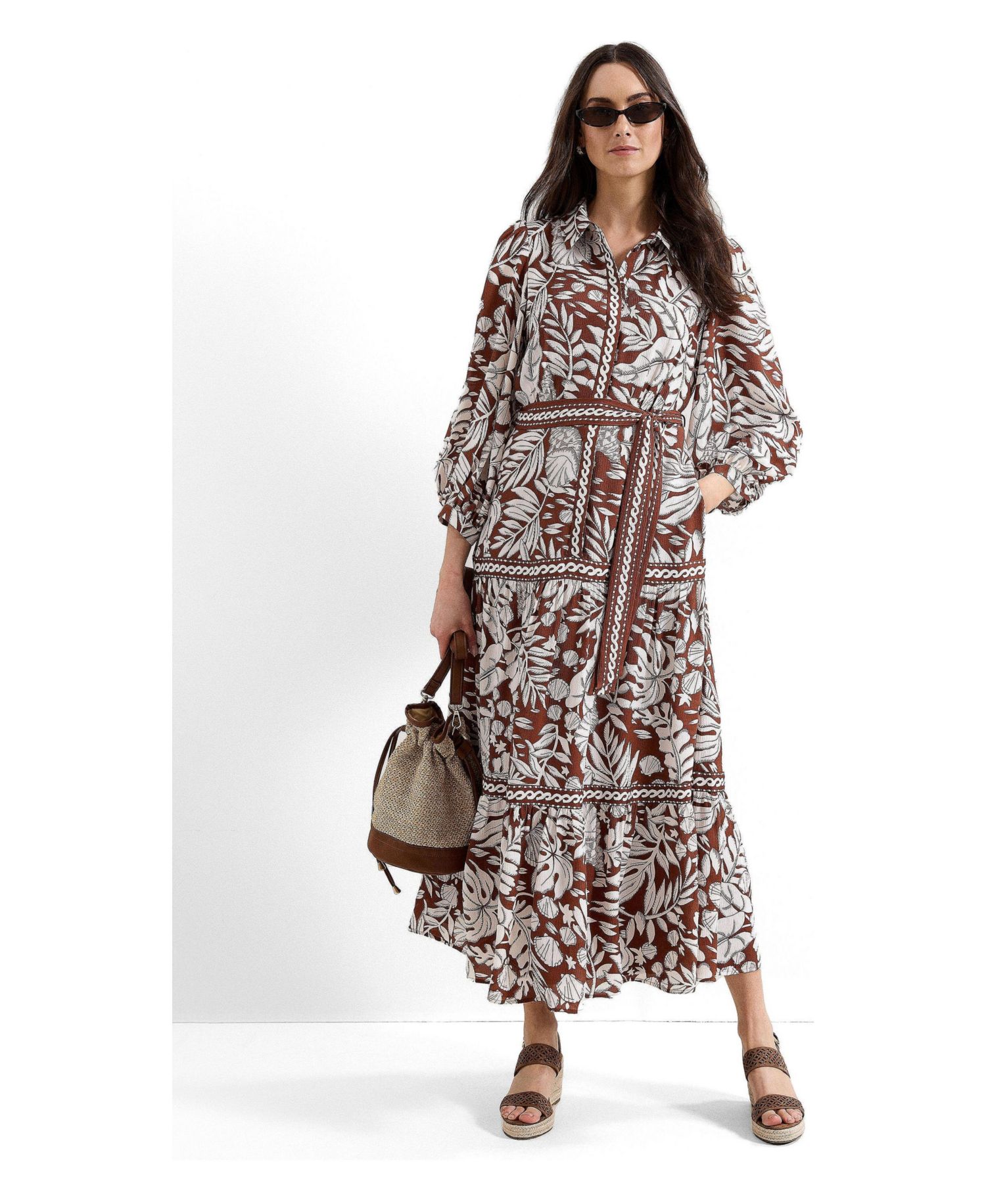 Women's Floral Print Midi Shirt Dress