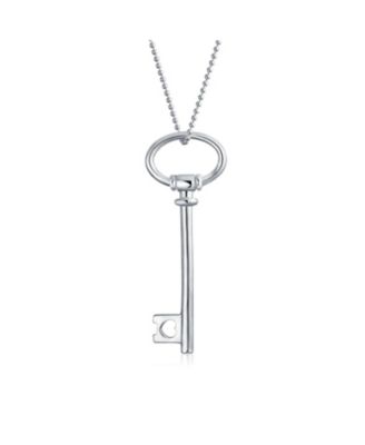 Romantic Key to My Heart Oval Key Pendant Necklace Large Plain ,925 Sterling Silver Gift