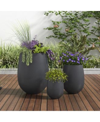 3-Piece MGO Planter Set with Drainage Holes, Outdoor Decorative Flower Pots