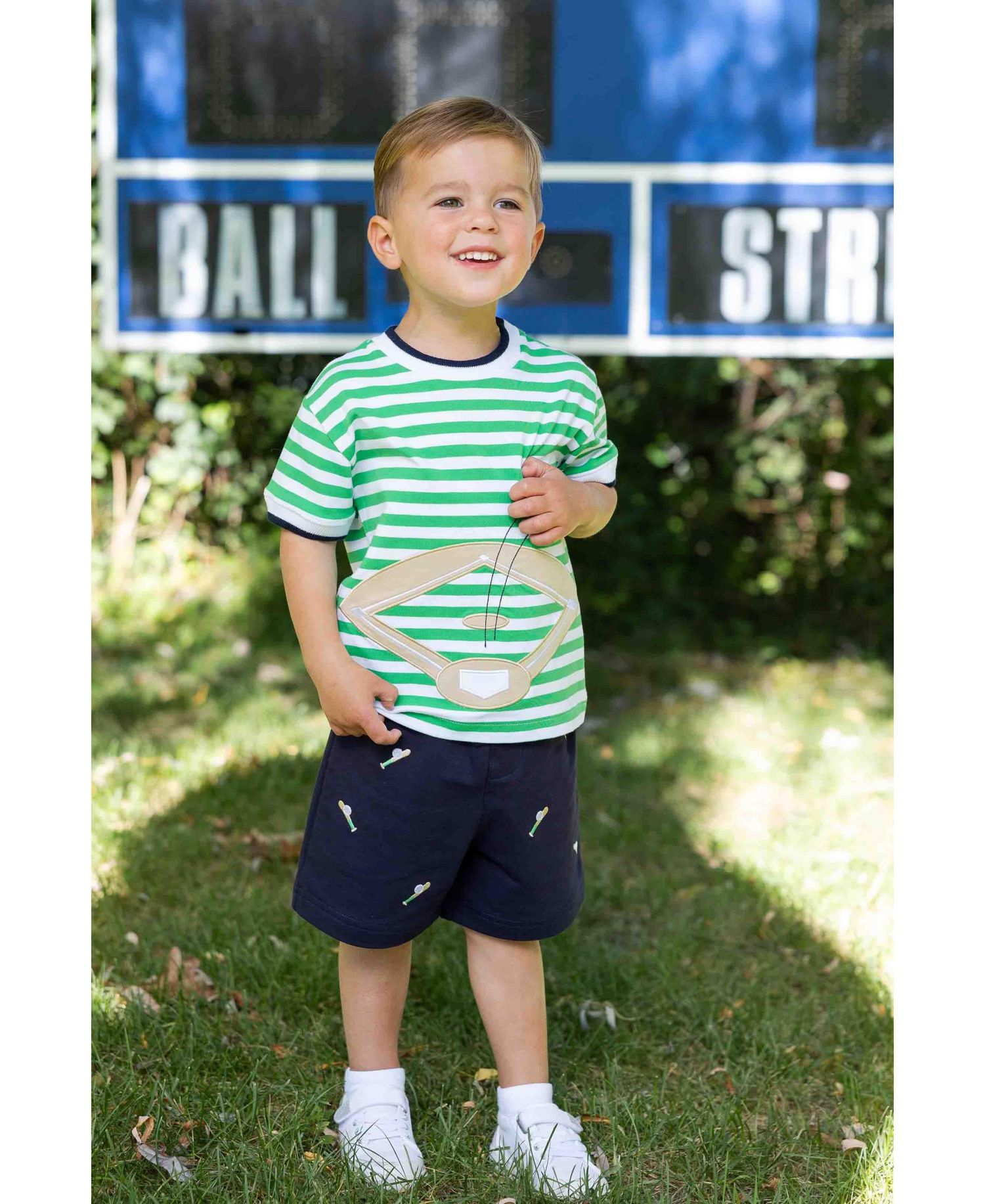 Little Boys Knit Short Set With Baseball Field
