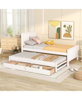 Twin Size Platform Bed with Trundle and Drawers