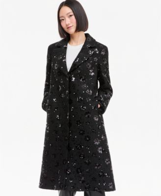 Women's Sequin Floral Notch-Collar Coat, Created for Macy's