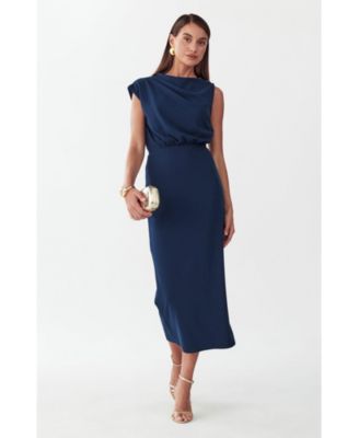 blue midi dress wedding guest Sky Seersucker Ruffle Sleeve Tiered formal evening party or any other occasions Bayshore Midi Dress Steel BlueXS