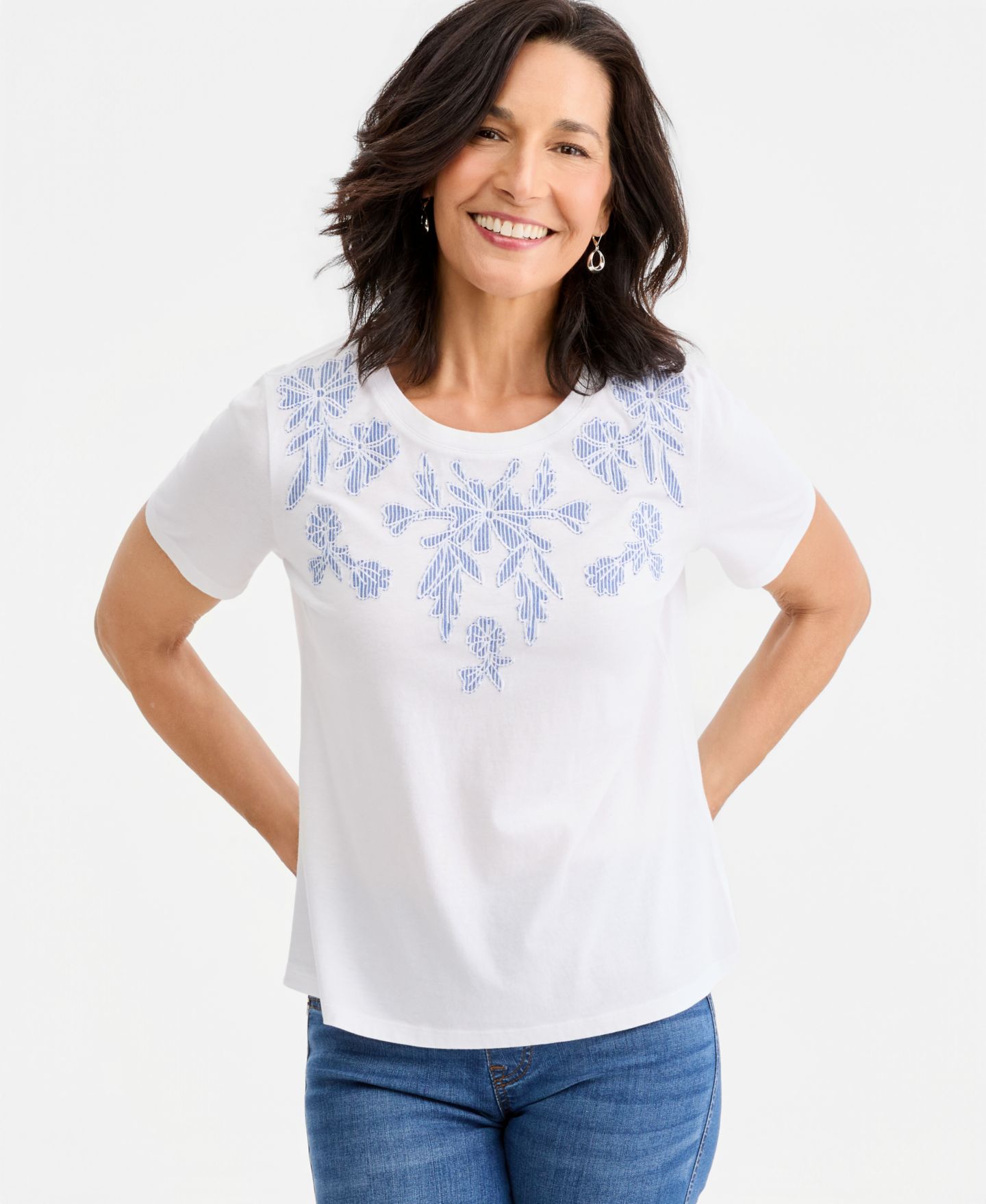 Женская футболка Style & Co Short-Sleeve Appliqué T-Shirt, цвет: Яркий белый — фото 1