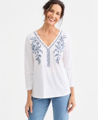 Women's Long-Sleeve Embroidered Knit Top