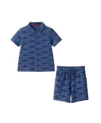 Andy and Evan Boys Shark Reverse Jacquard Buttondown Set