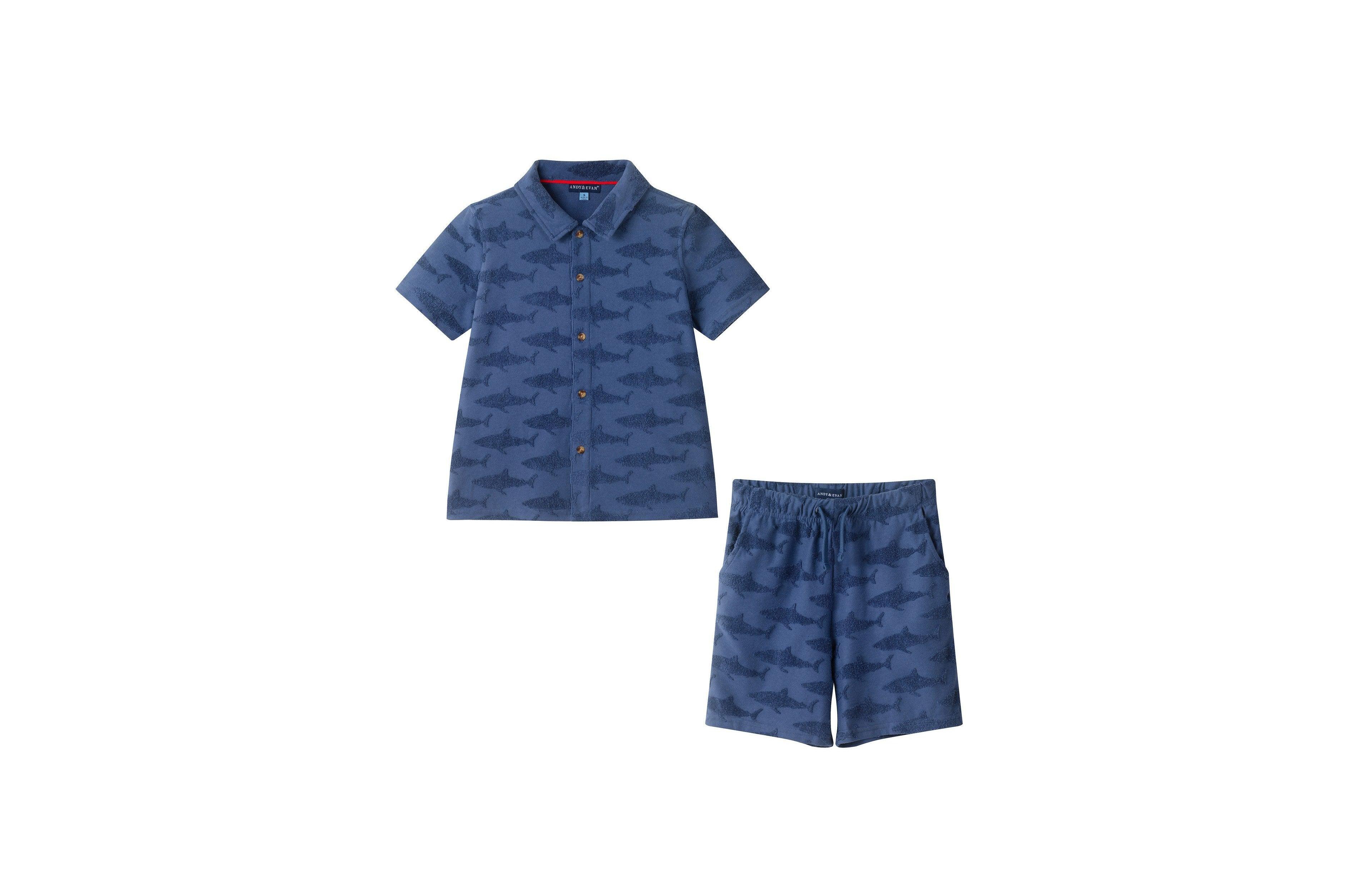 Andy & Evan Toddler Boys 2T- 8 Shark Reverse Jacquard Buttondown Set