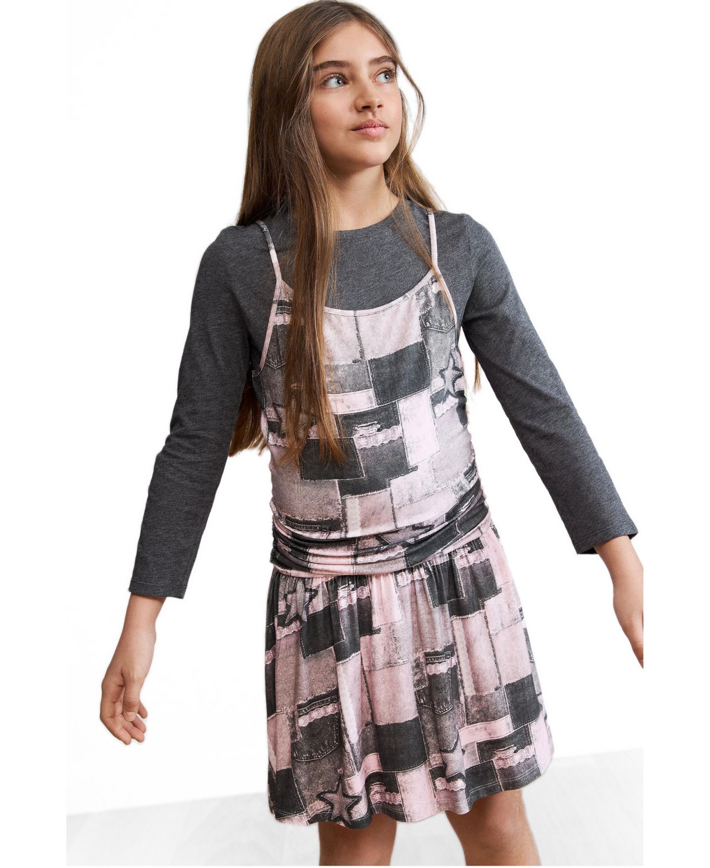 Платье Desigual 's 2-in-1 printed dress для девочек, цвет: Тёмный розовый — фото 3