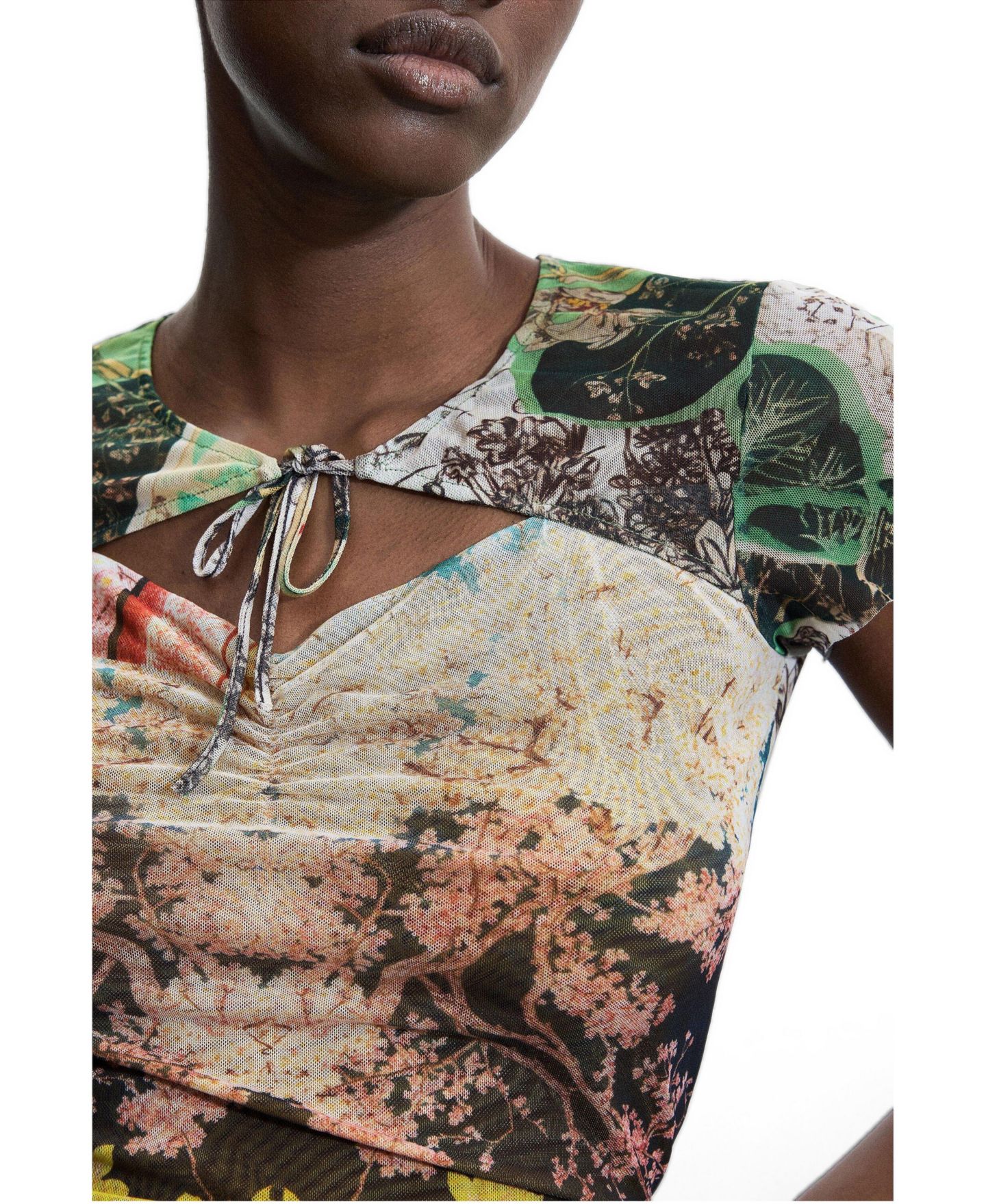 Женский топ Desigual Printed Tulle, цвет: Зелёный — фото 5