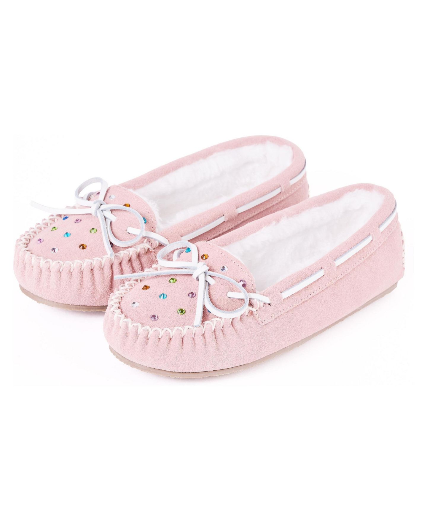 Женские тапочки Minnetonka Cally Rhinestone Suede Slippers, цвет: Пудровый — фото 2