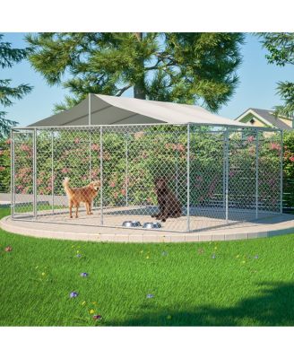 Heavy Duty 14.8x14.8ft Galvanized Chain Link Dog Kennel with Waterproof Cover