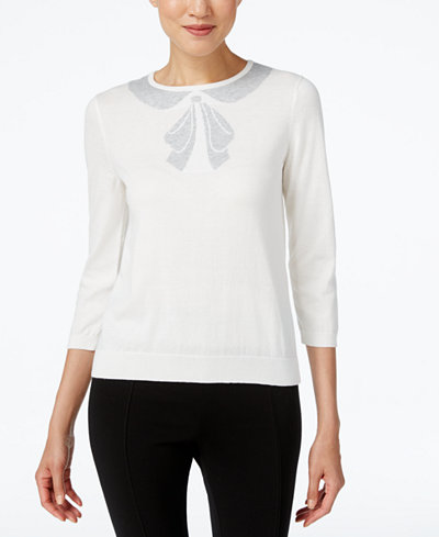CeCe Bow Graphic Intarsia Sweater