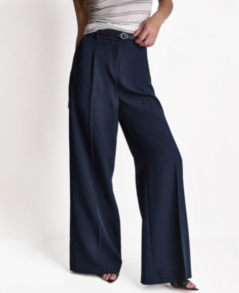 Женские брюки BCBG Wide-Leg High-Rise, цвет: Глубокий морской