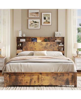 Storage Bed with Charging and LED Lights