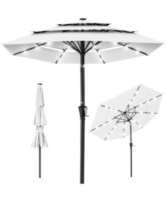  3-Tier Solar Patio Umbrella  24 LED Lights, Tilt Adjustment, Easy Crank