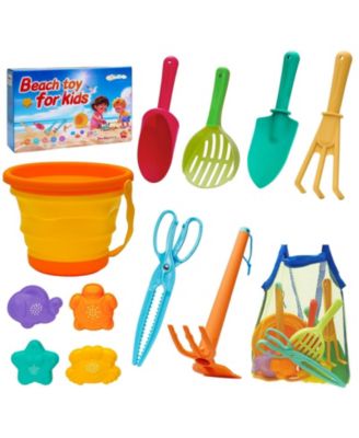 Beach Sand Toys Set Mesh Bag Bucket Shovel Rake Mold Kit