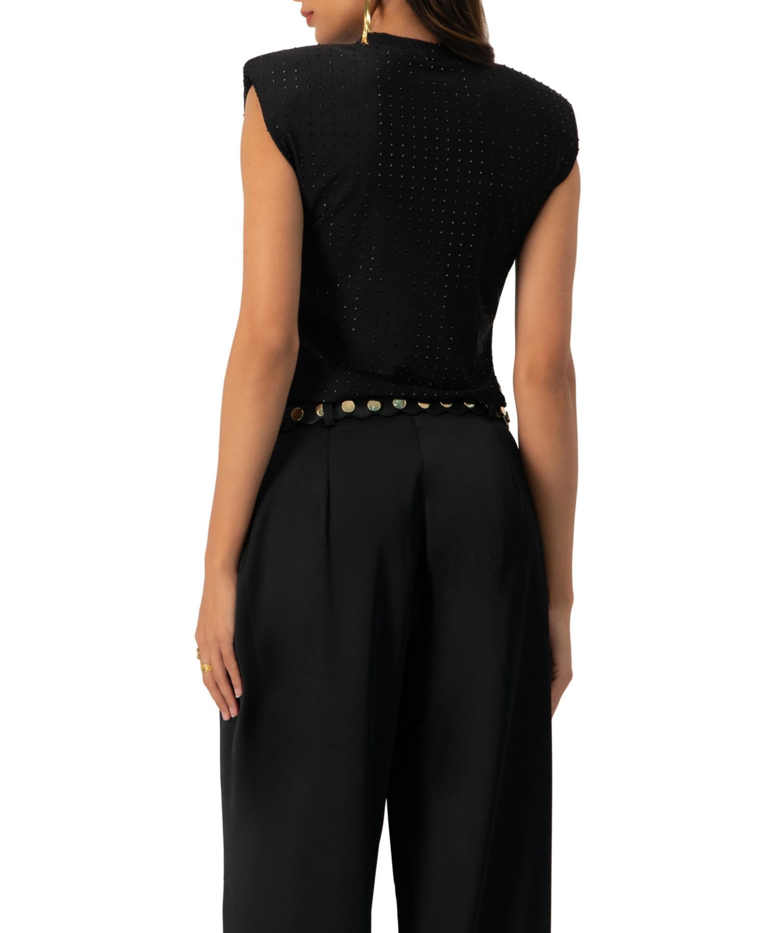 Women's Padded-Shoulder Cropped Rhinestone Top
