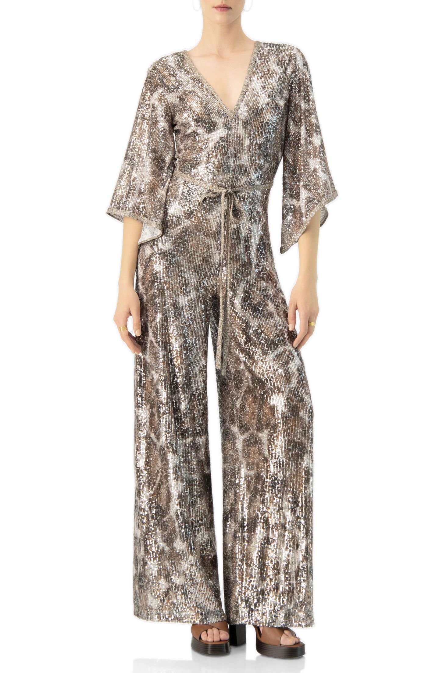 Женский комбинезон Ivonne Sequin Wide Leg V-Neck Jumpsuit — фото 1