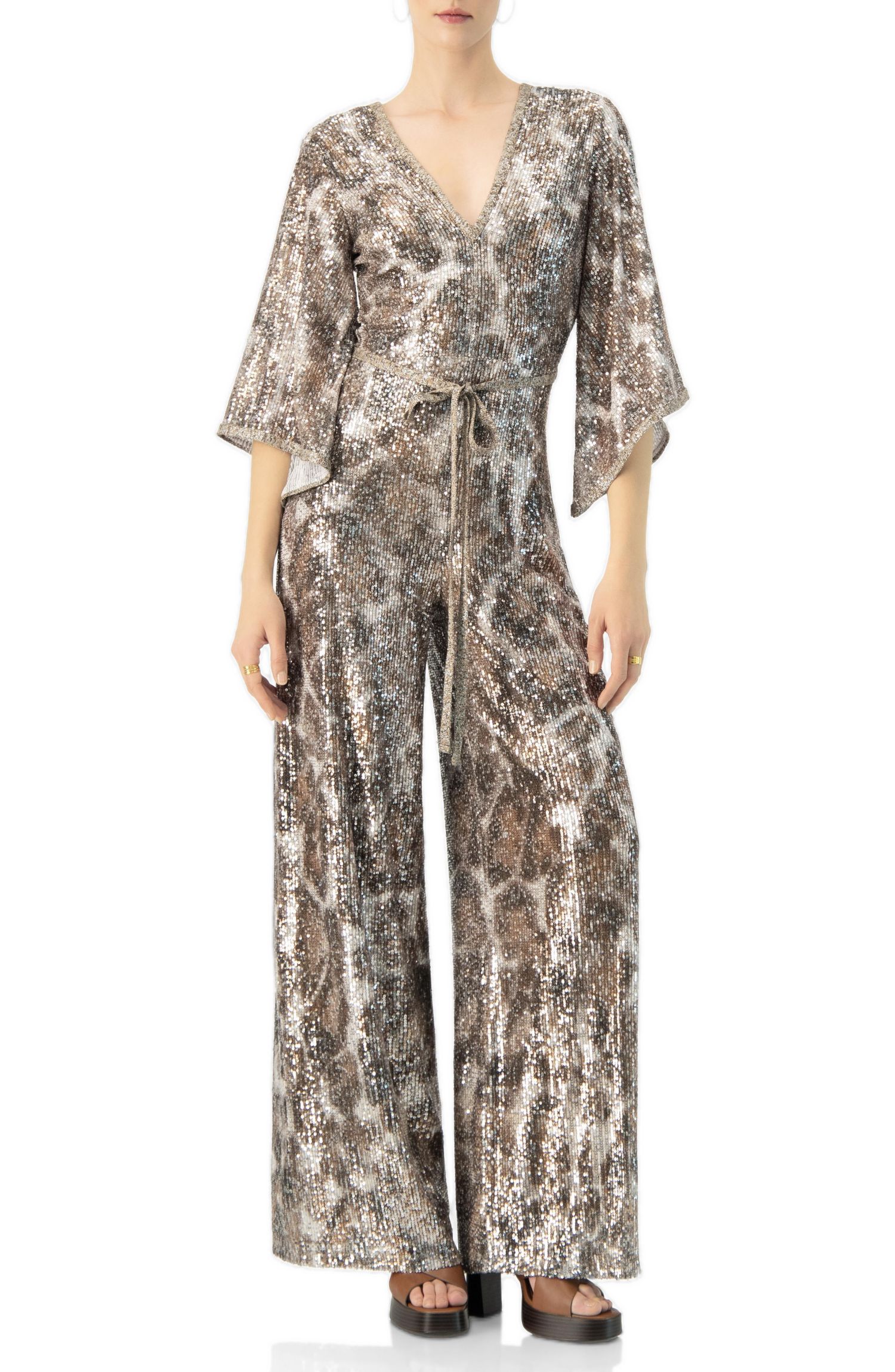 Women's Sequin Wide Leg V-Neck Jumpsuit
