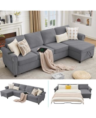  106.5" Modular L-Shape Sofa Bed with Charging and Storage