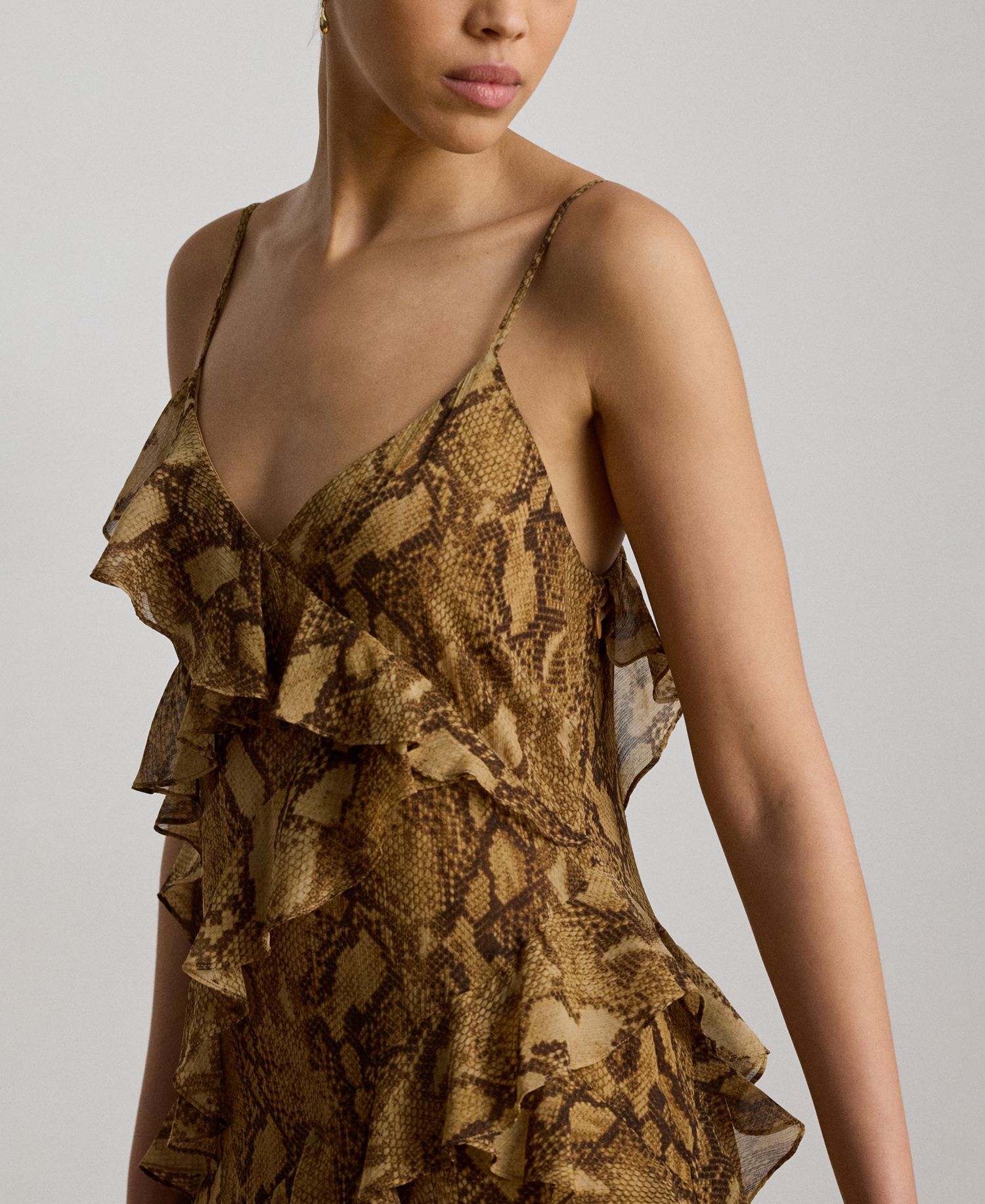 Women's Python-Print Ruffle-Trim Georgette Gown