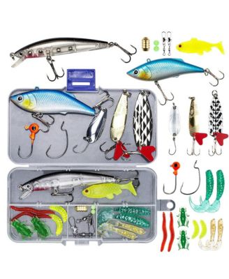 Fishing Lures Kit Spoon Soft Plastic Worms Bass Trout