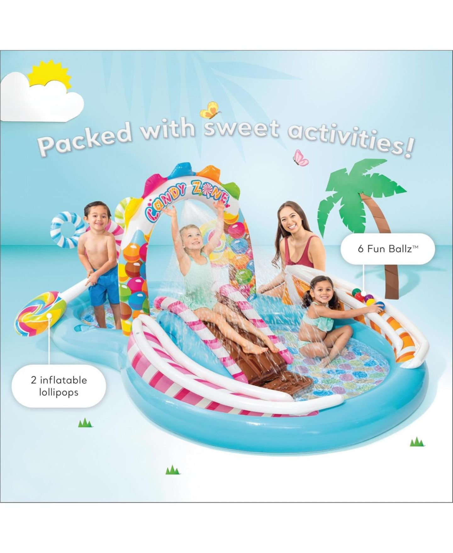 Детская игрушка GNUADZ Candy Zone Water Slide Splash Pad with Gumball Water Sprayer, 116" x 75" x 51", Ages 2+, цвет: Разноцветный — фото 2