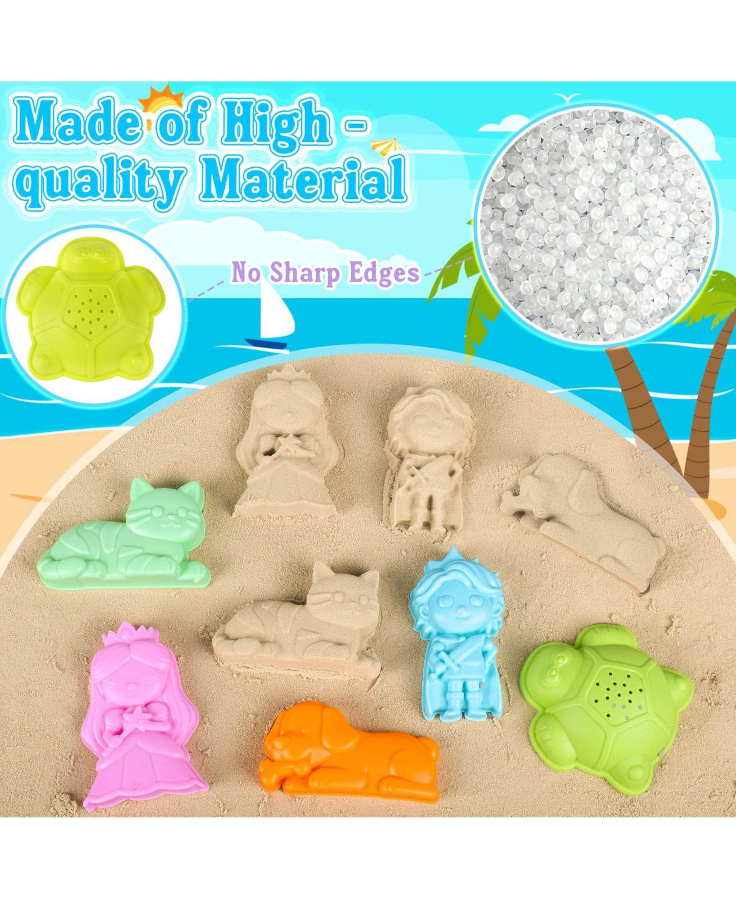 Детские игрушки GNUADZ Collapsible Silicone Sand Castle Kit Beach Bucket, 16-Piece, Ages 3-10, цвет: Разноцветный — фото 4
