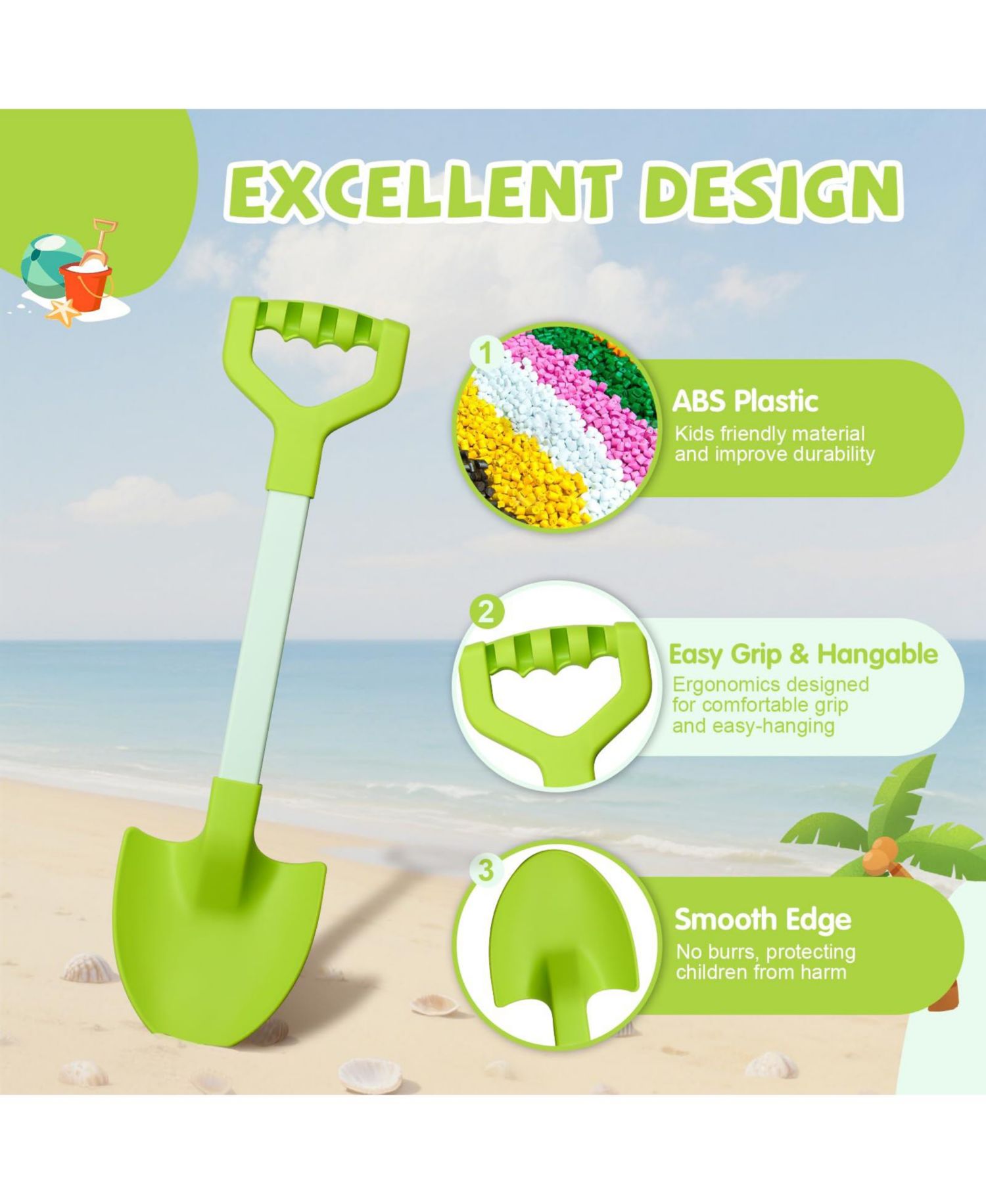 20-Inch Durable ABS Beach Shovels, 2-Piece Set