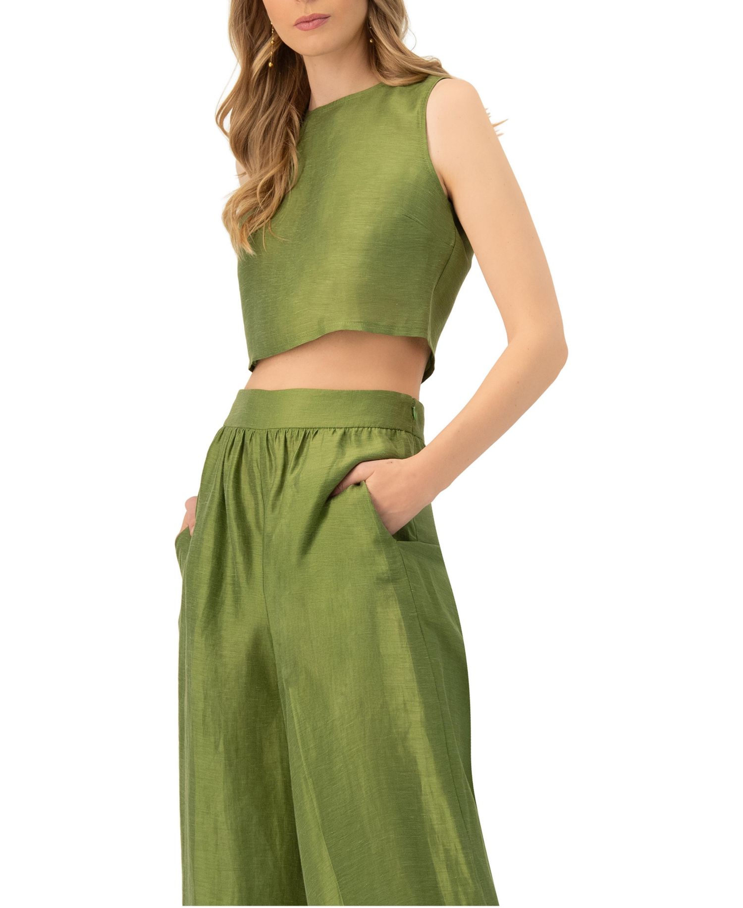 Women's Sleeveless Cropped Linen Top
