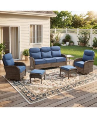 Patio Furniture Set with 6in Cushion, All-Weather Wicker Outdoor Conversation Set with Swivel Rocking Chair and 6 Inch Thick Cushions