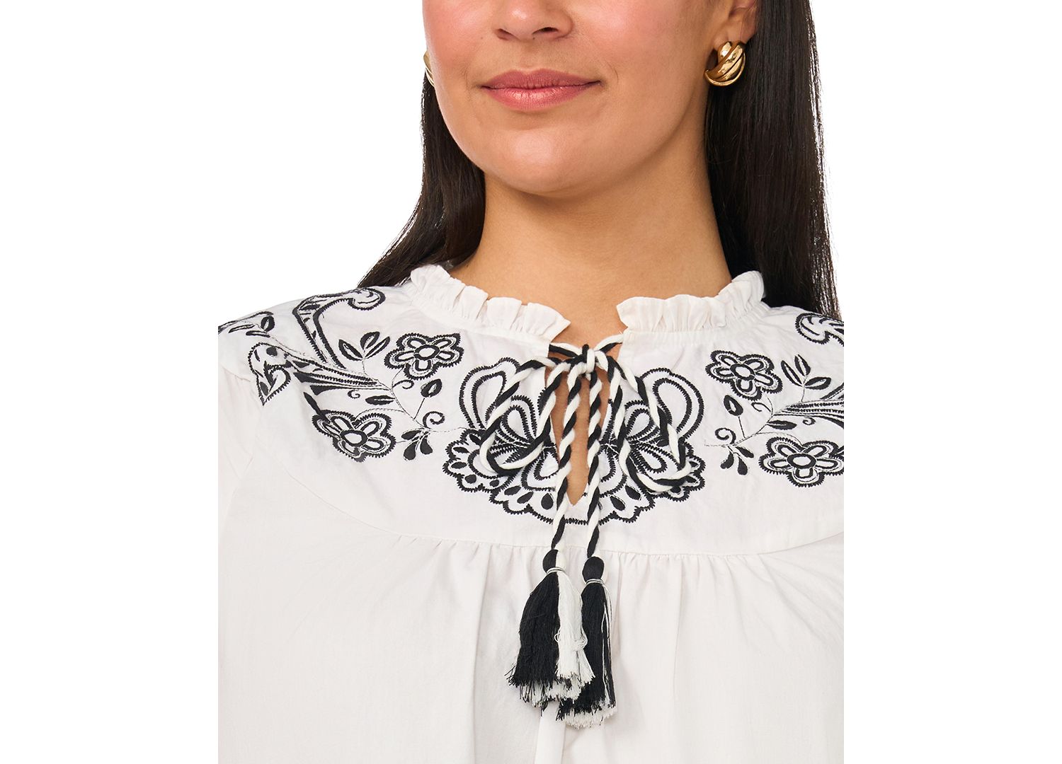 Plus Size Flutter-Sleeve Split Neck Front Yoke Blouse