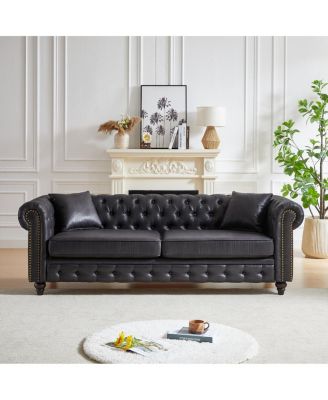 Tech Fabric Chesterfield Sofa, 3-Seater, Rolled Arms, Button Design