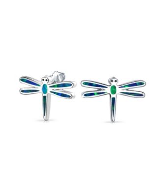Bling Jewelry Created Summer Garden Firefly Dragonfly Stud Earrings 925 Sterling Silver - Silver blue 50$