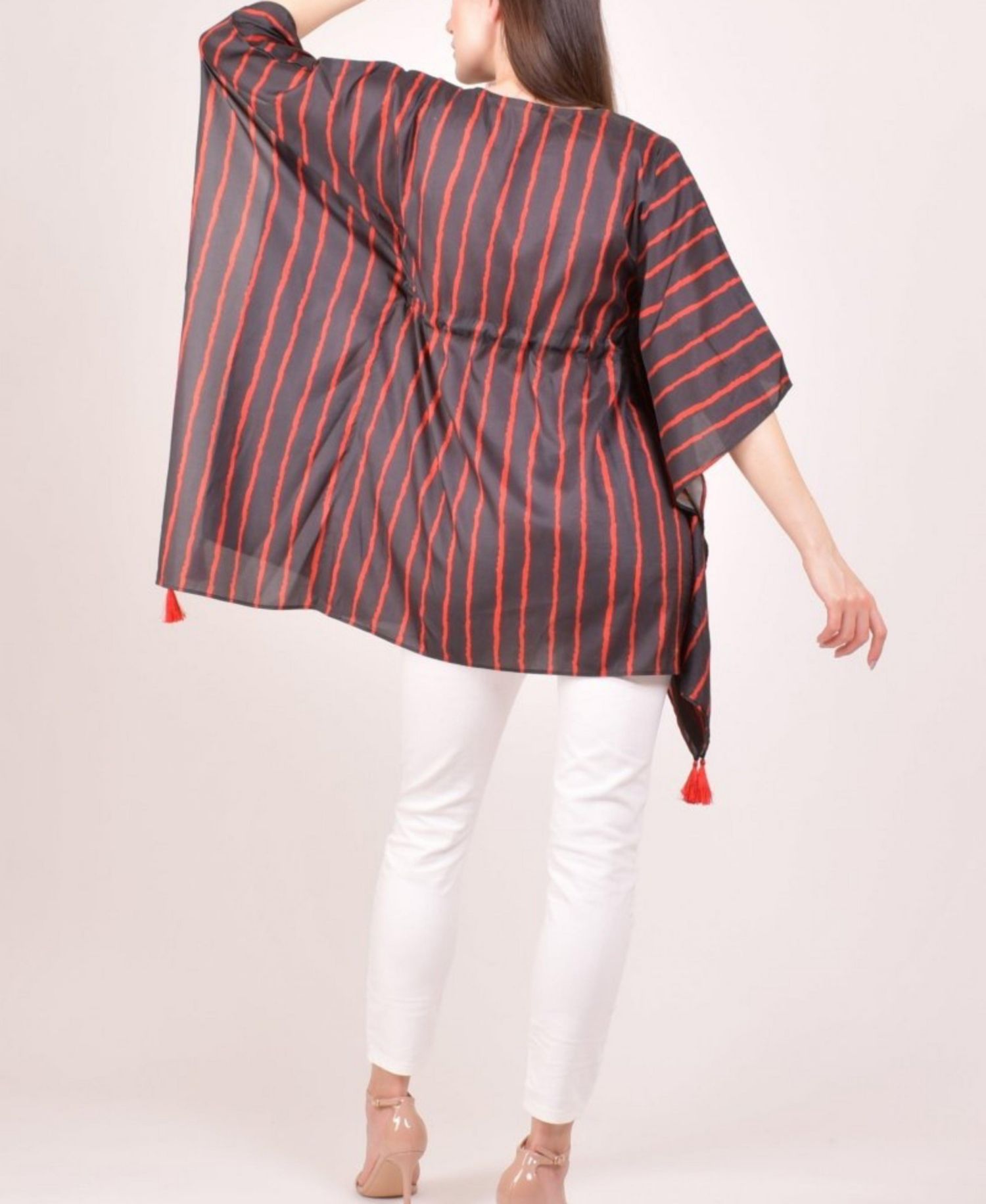 Women's Stripe Floral Embroidered Boho Kaftan Top