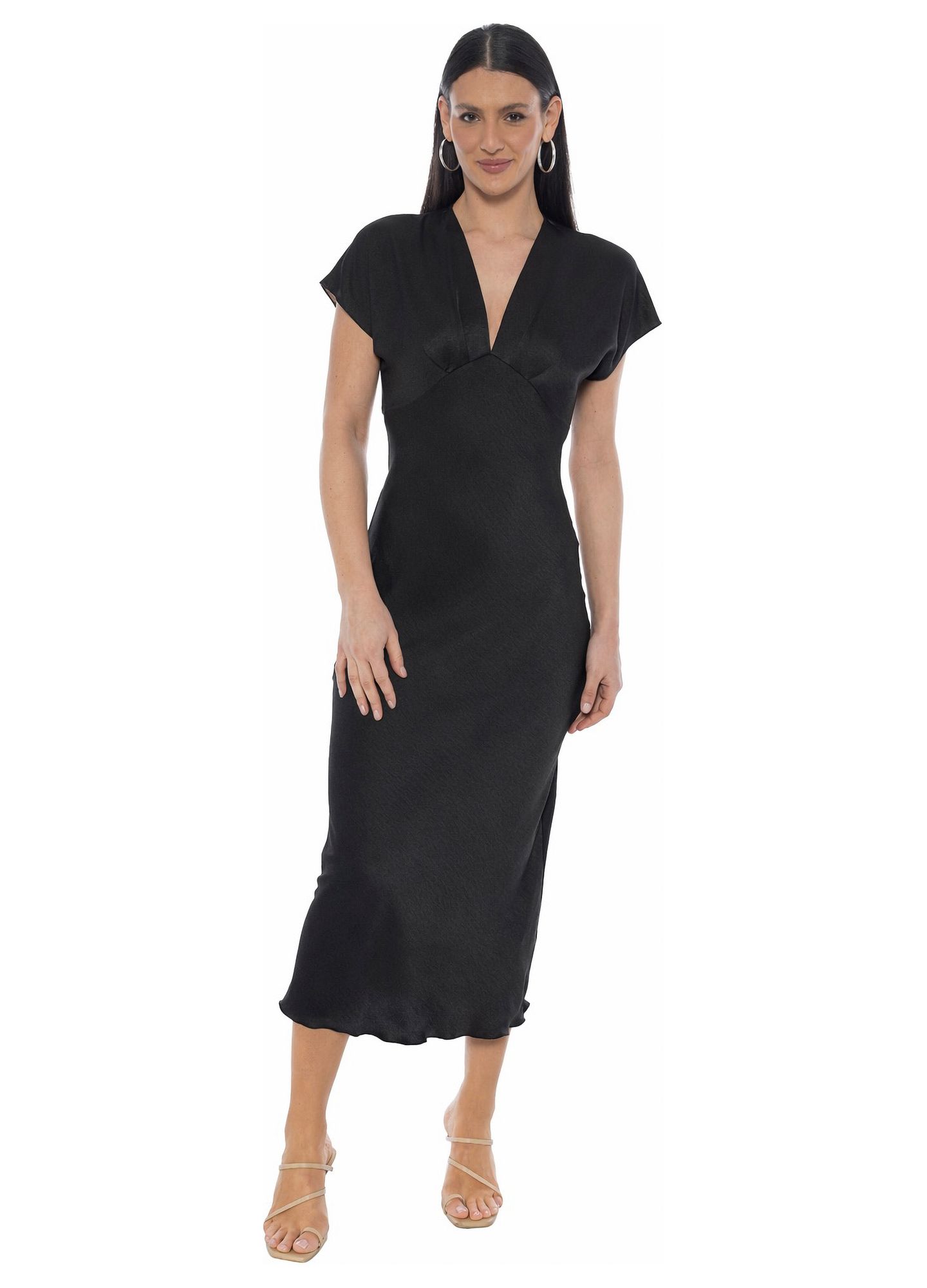 Женское платье Bebe Crepe Satin V-Neck Maxi, цвет: Чёрный — фото 1