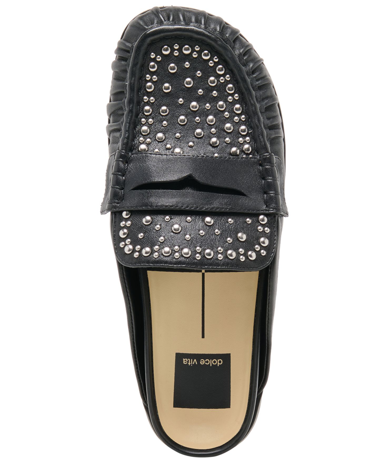 Женские сабо Dolce Vita Jordero Stud Buckle Slip-On Loafer Mules, цвет: Чёрный кожаный — фото 4