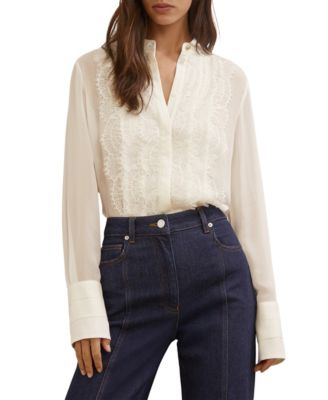 Women's Lace-Trim Sheer Button-Through Blouse