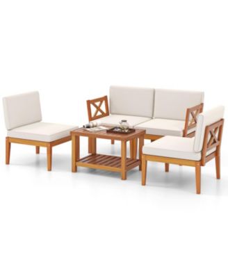 Acacia Wood Patio Furniture Set Outdoor Sectional Conversation Set with Cushions