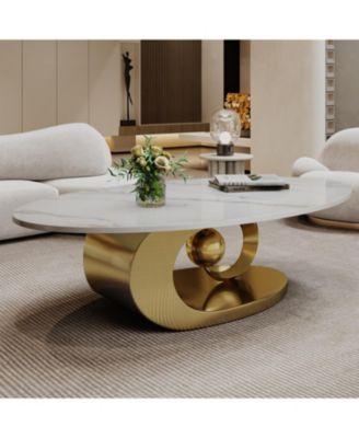 Marble Coffee Table with Sculptural Stainless Steel Base
