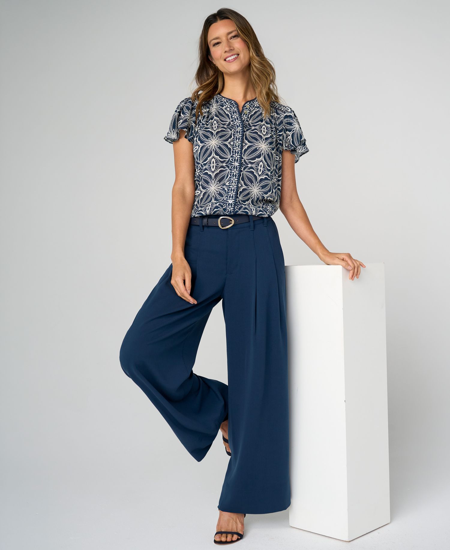 Petite High-Rise Pleated Wide-Leg Trousers