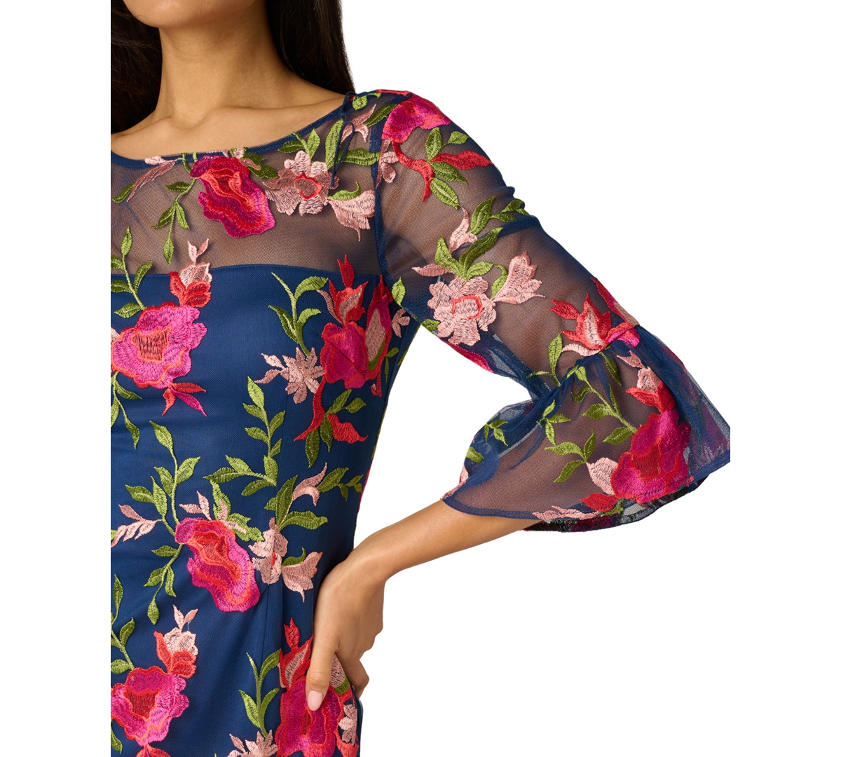 Adrianna Papell Petite Embroidered Boat-Neck Short Dress