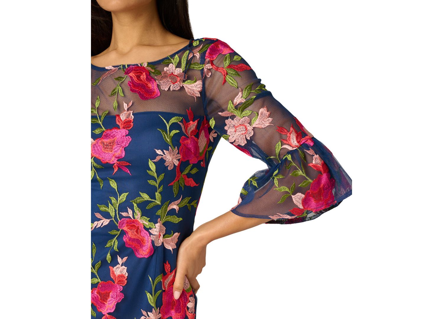 Petite Embroidered Boat-Neck Short Dress