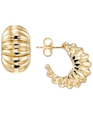 Shrimp Chunky C Shape Hoop Earrings in 10k Yellow Gold