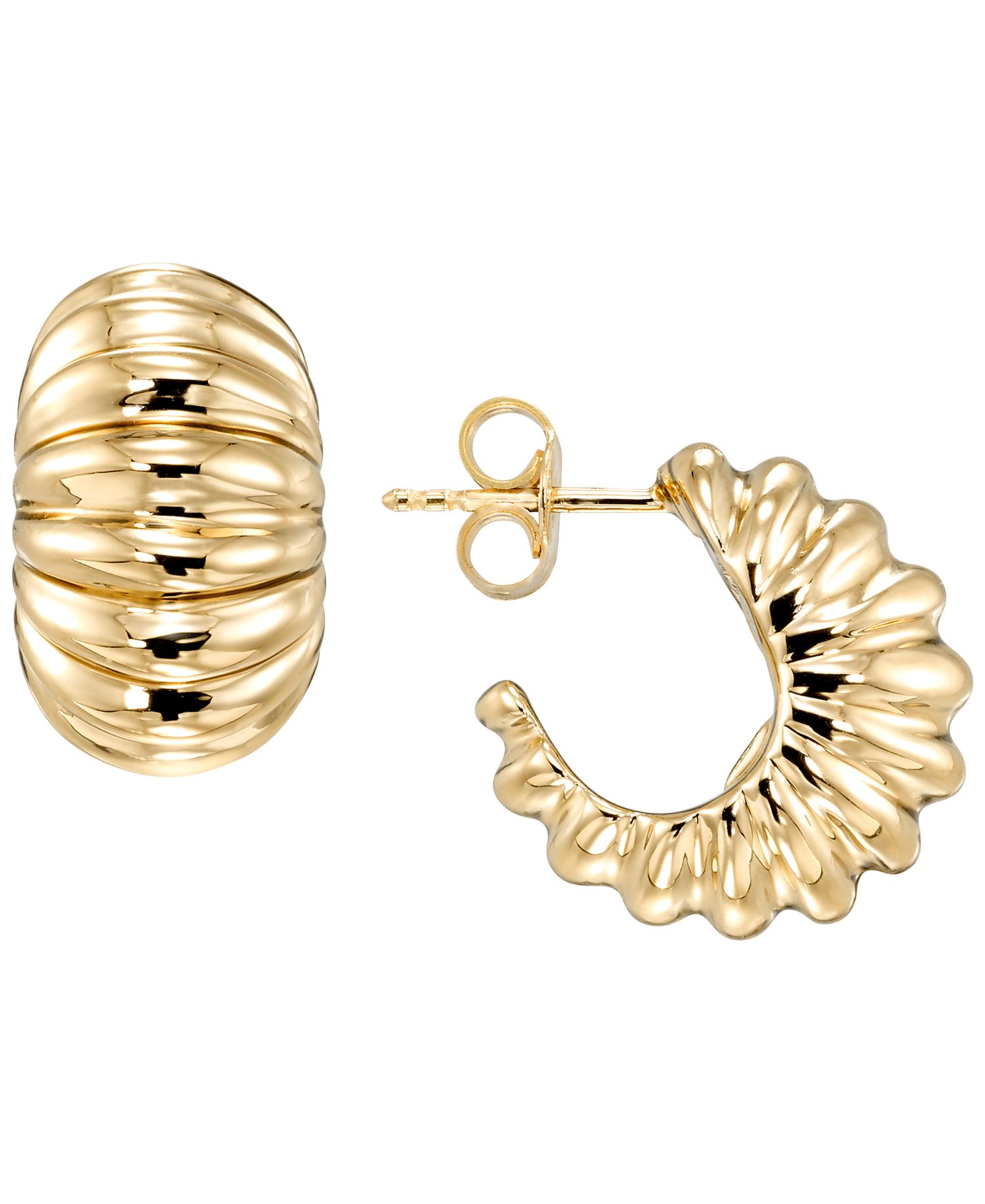 Shrimp Chunky C Shape Hoop Earrings in 10k Yellow Gold
