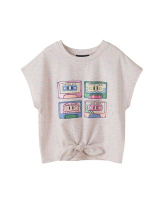 Big Girls White Cassette Tie Front Graphic Tee
