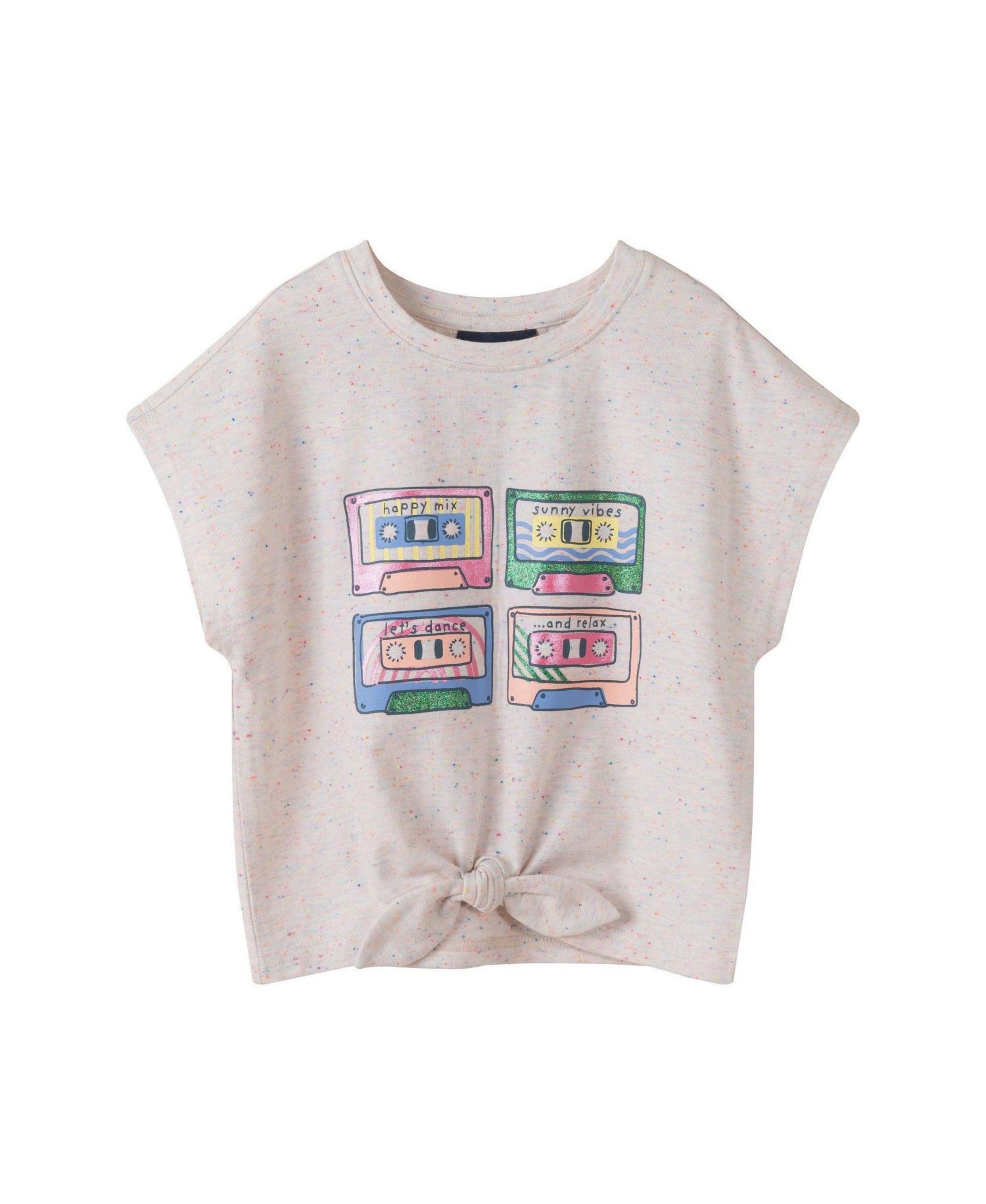 Big Girls White Cassette Tie Front Graphic Tee