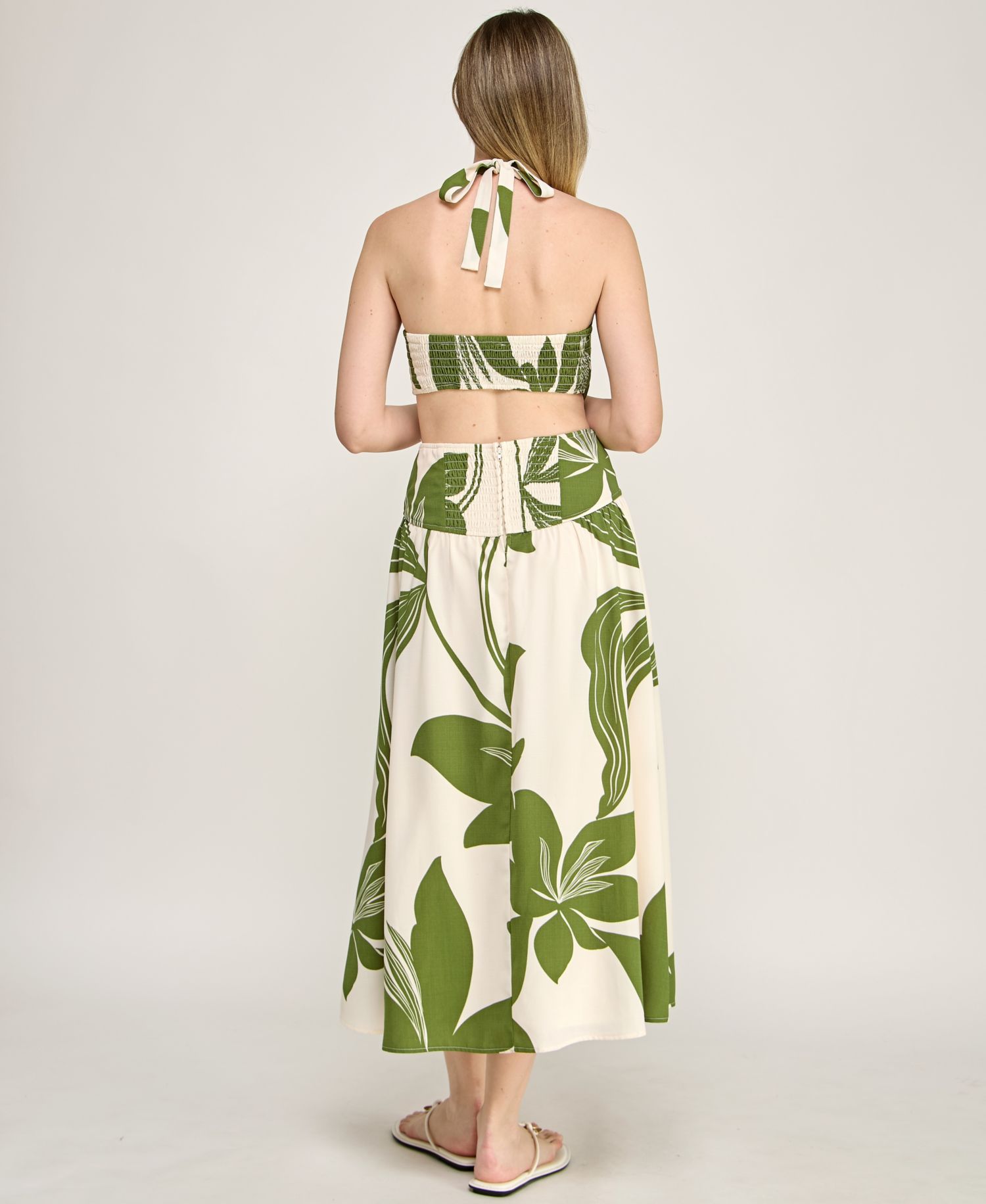 Juniors' Halter Neck Fit And Flare Midi Dress