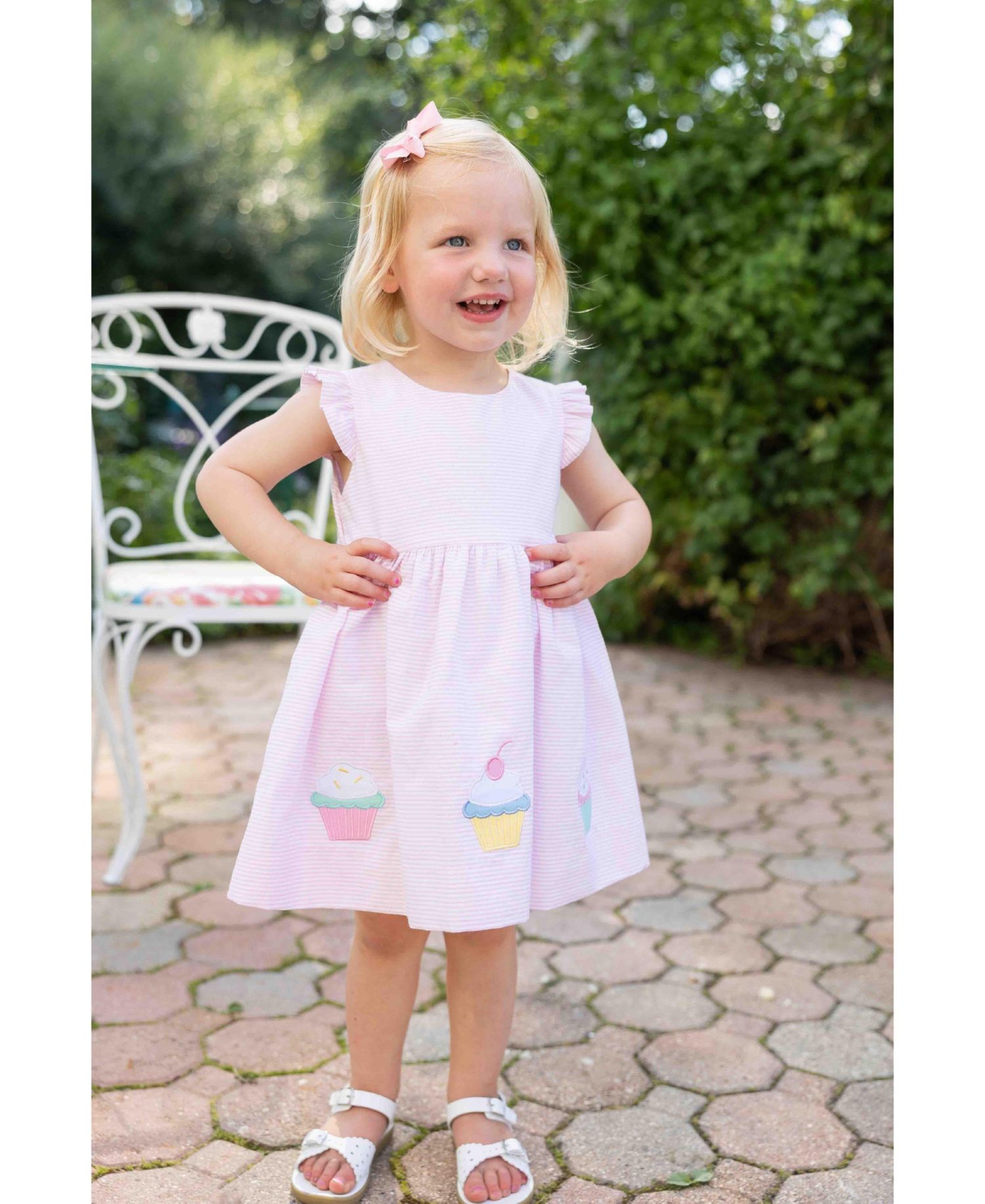 Little Girls Seersucker Dress with Cupcakes