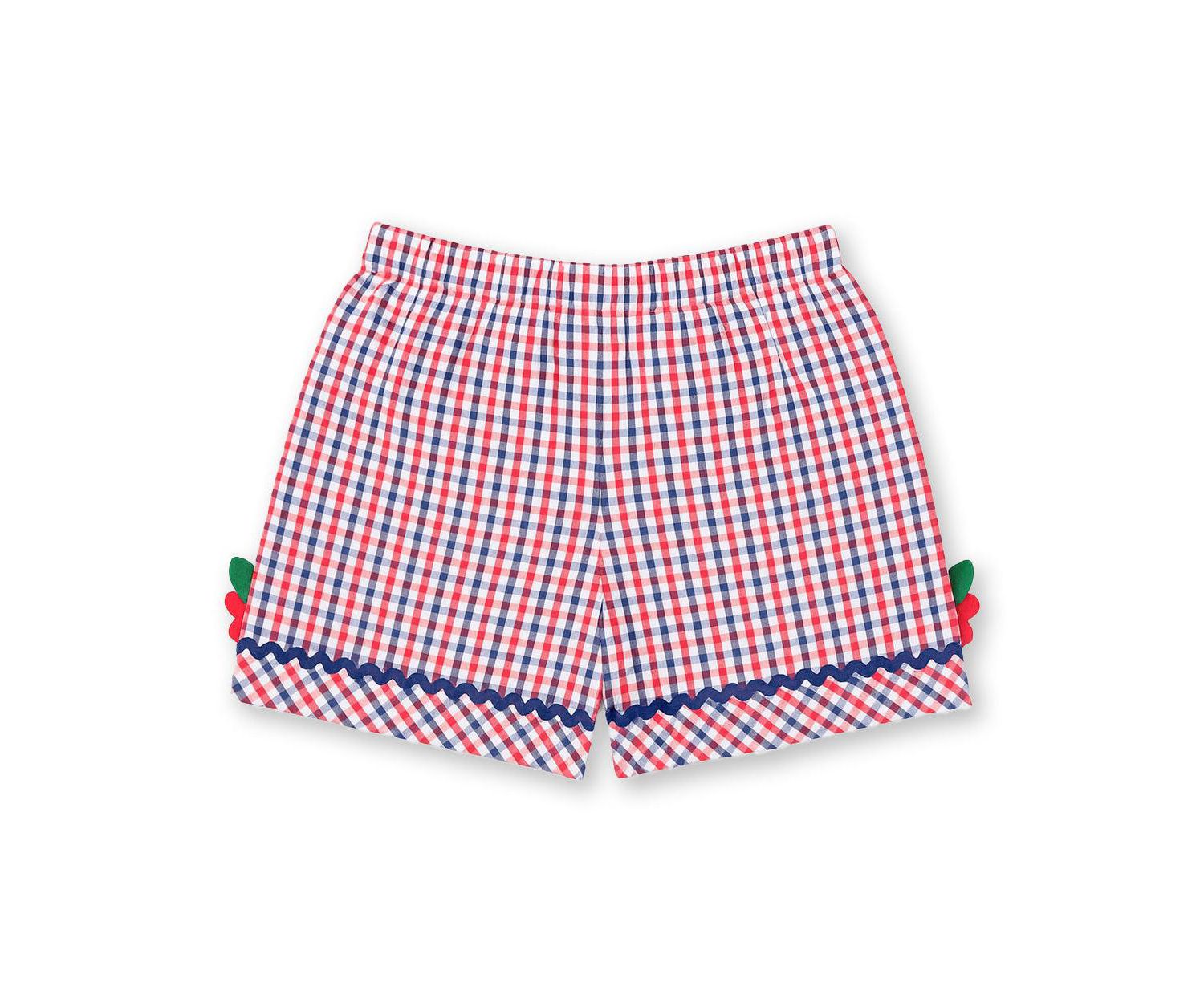 Little Girls Plaid Seersucker Shorts With Ric Rac and Flowers